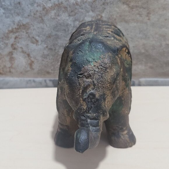 Antique Cast Iron Metal Elephant Figurine Statue Dark Patina - Picture 4 of 13